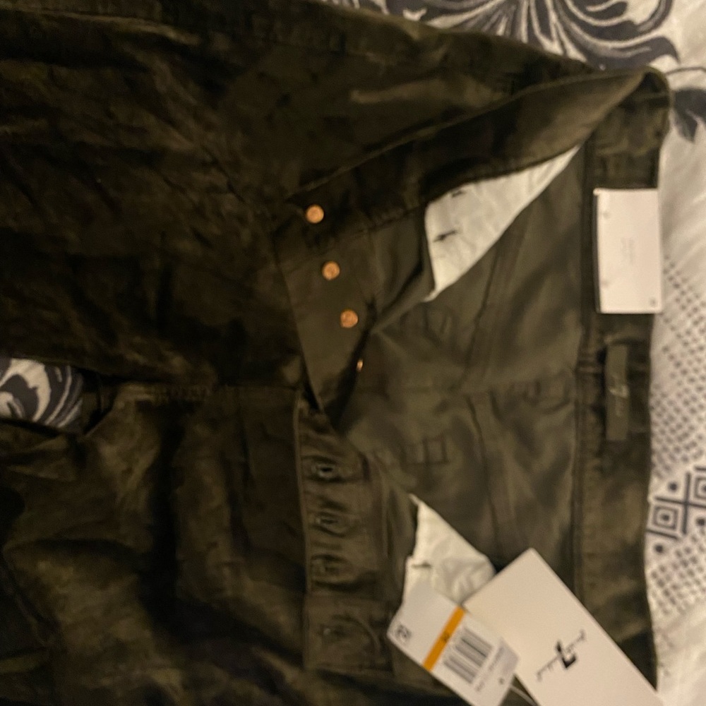 7 For All Mankind Forest Green High Waist Velvet Ankle Skinny Pant Size 29 NWT